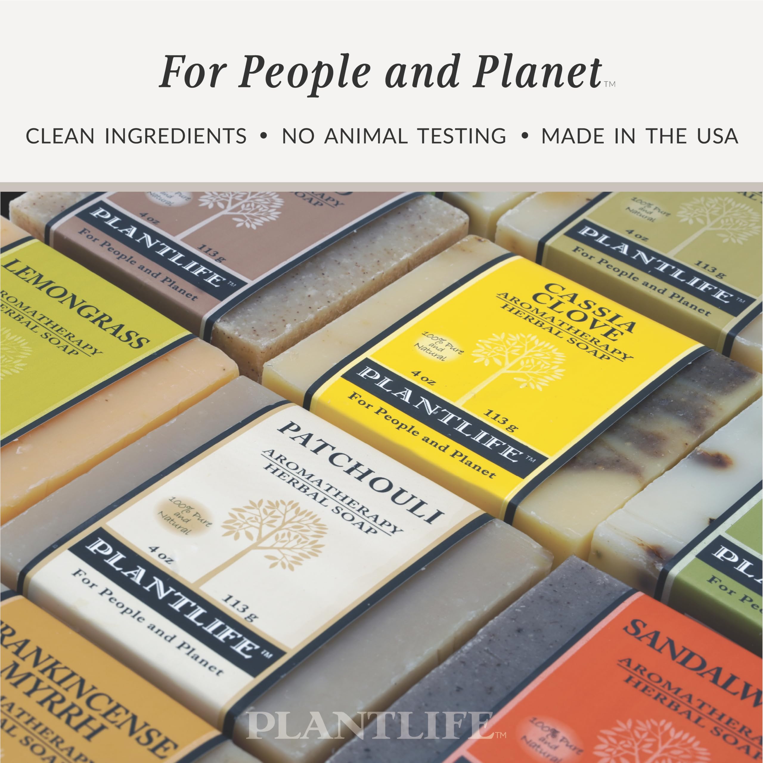 Plantlife Patchouli 3-Pack Bar Soap patchouli leaves emphasize earthy scent.