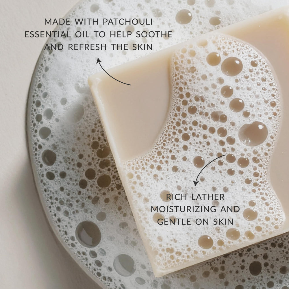 Plantlife Patchouli 3-Pack Bar Soap wrapped for gifting or travel.
