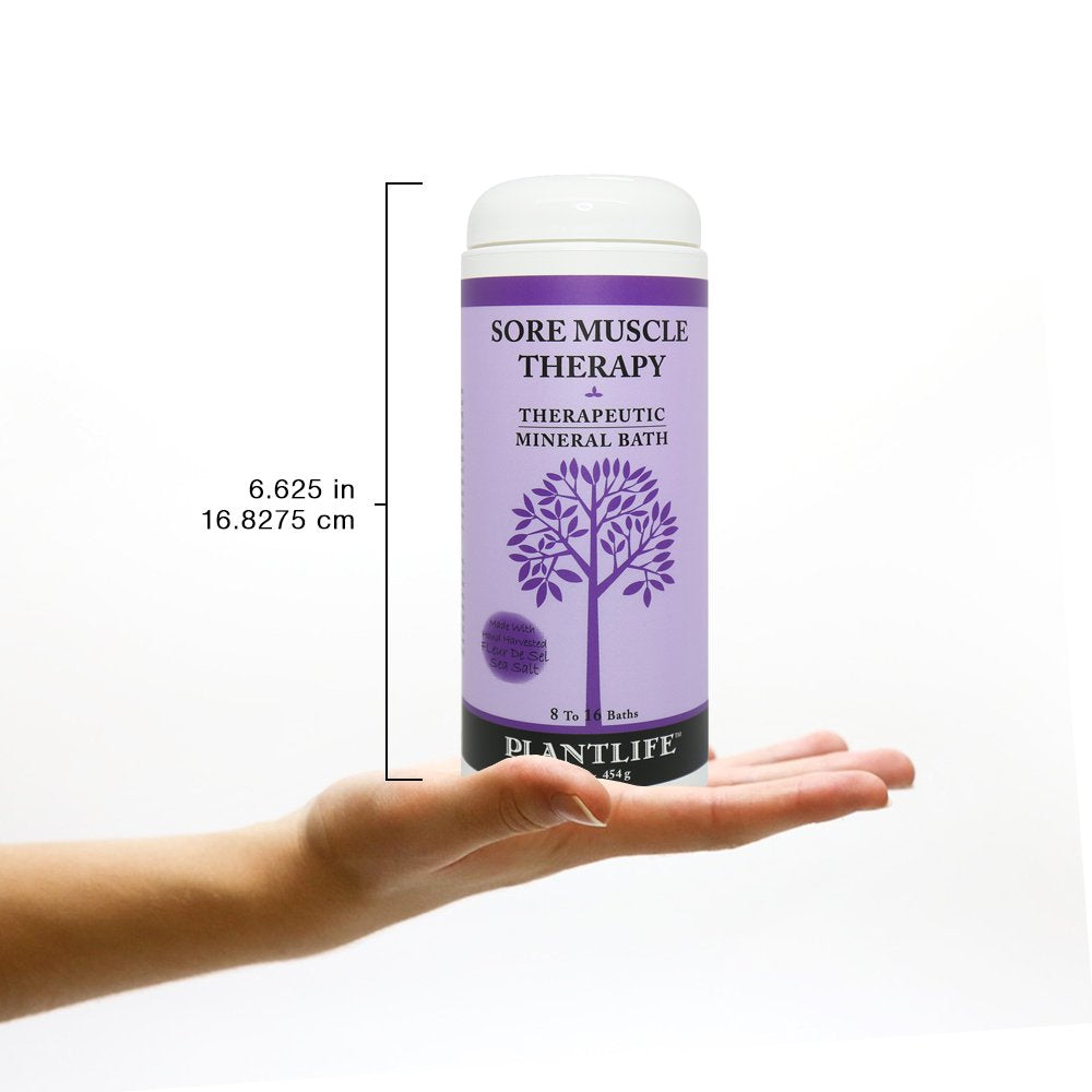 Plantlife Sore Muscle Therapy Bath Salts enhances comfort during a soothing soak.