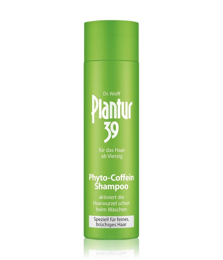 Plantur 39 Coffein Shampoo bottle pour scene highlighting caffeine-powered scalp refreshment.