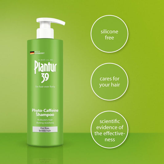 Plantur 39 shampoo being poured into hand for gentle scalp cleansing