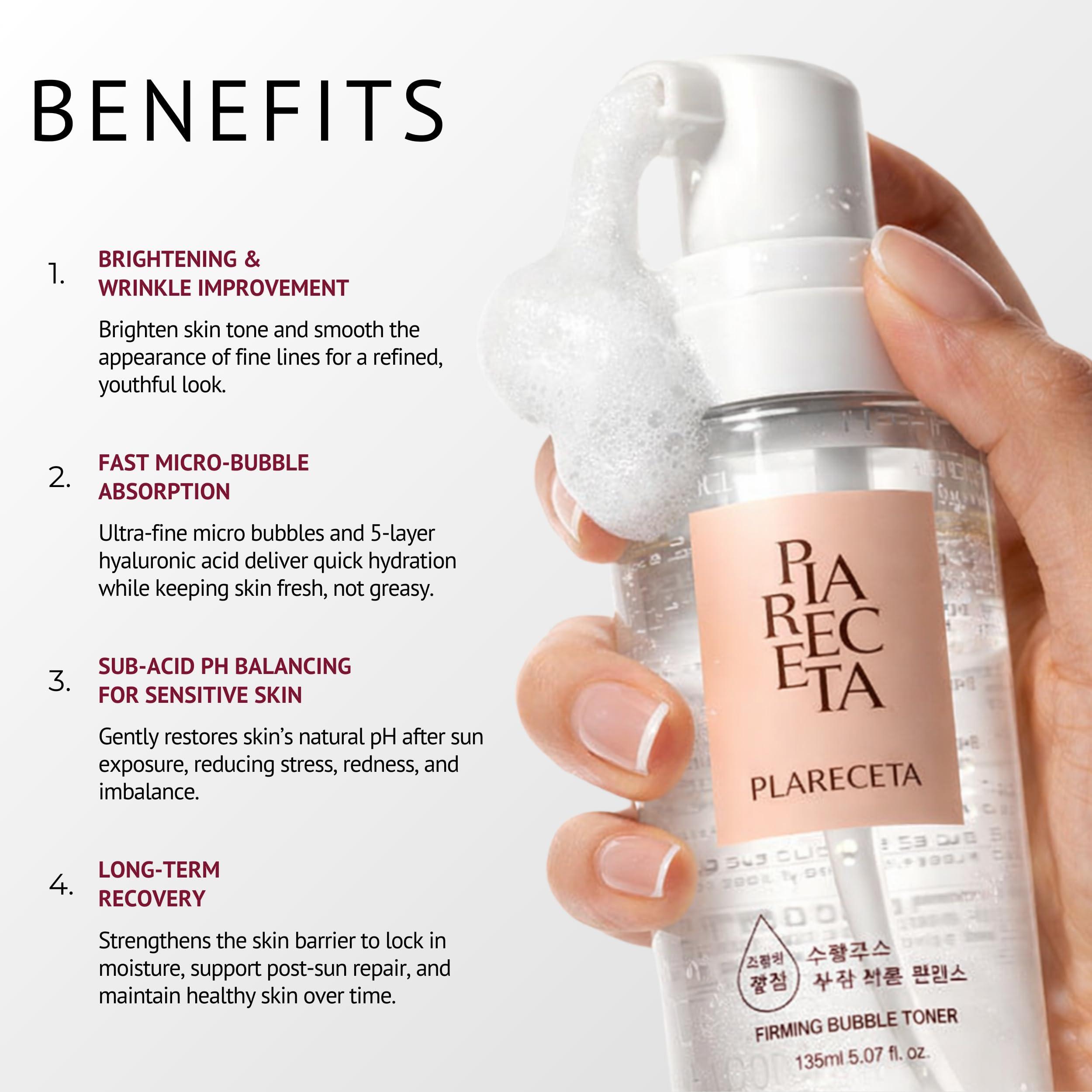 PLARECETA Firming Bubble Toner bottle cap enables quick daily application.