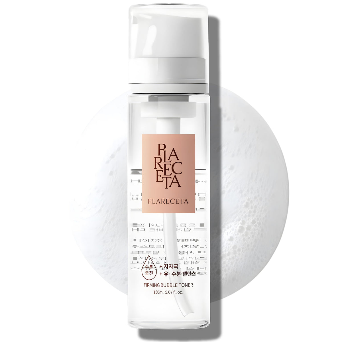 PLARECETA Firming Bubble Toner bottle front promotes refreshing hydration.