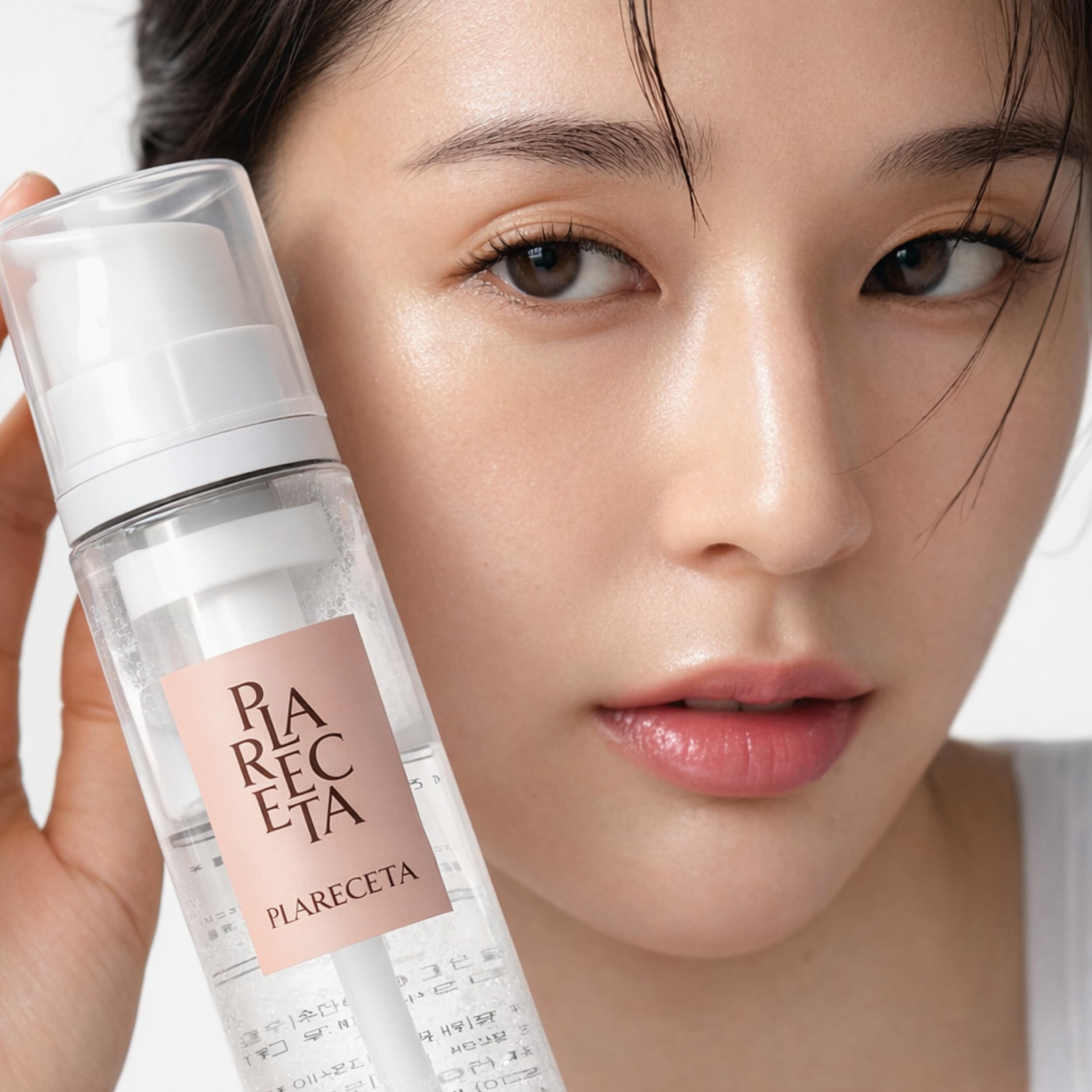 PLARECETA Firming Bubble Toner close-up of hydrated skin texture.