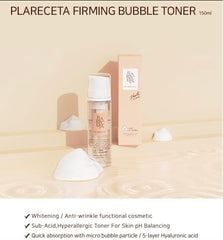 PLARECETA Firming Bubble Toner label close-up conveys premium skincare design.
