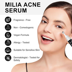Platicat Milia Remover Serum on facial area demonstrating blemish targeting