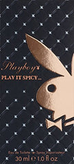 Playboy Play It Spicy EDT 1oz packaging shot showcases boudoir chic design.