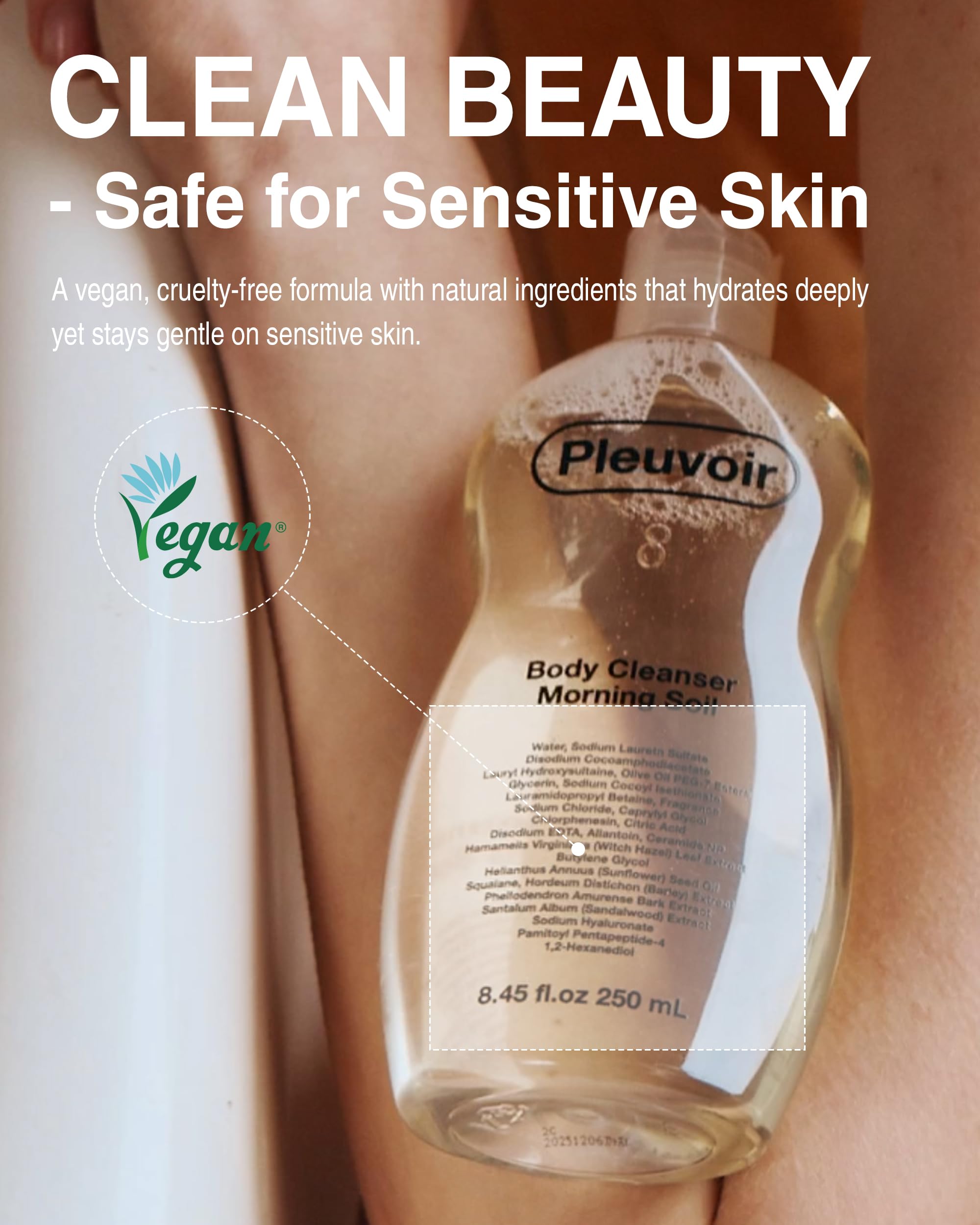 Pleuvoir Hinoki Leather Body Wash creamy foam delivers moisture as you cleanse.