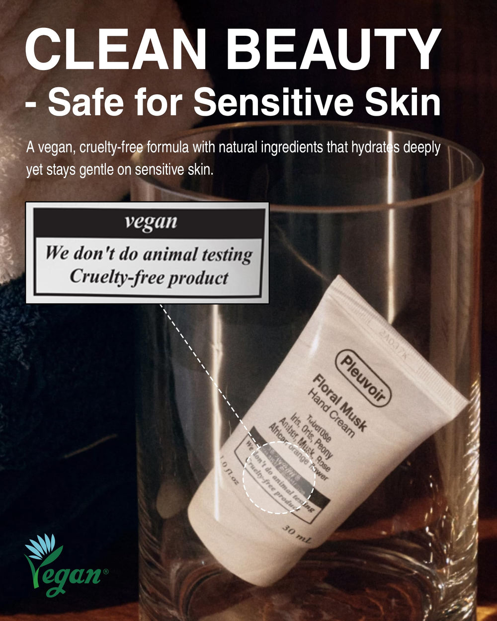 Pleuvoir hand cream with hyaluronic acid for deep moisture.
