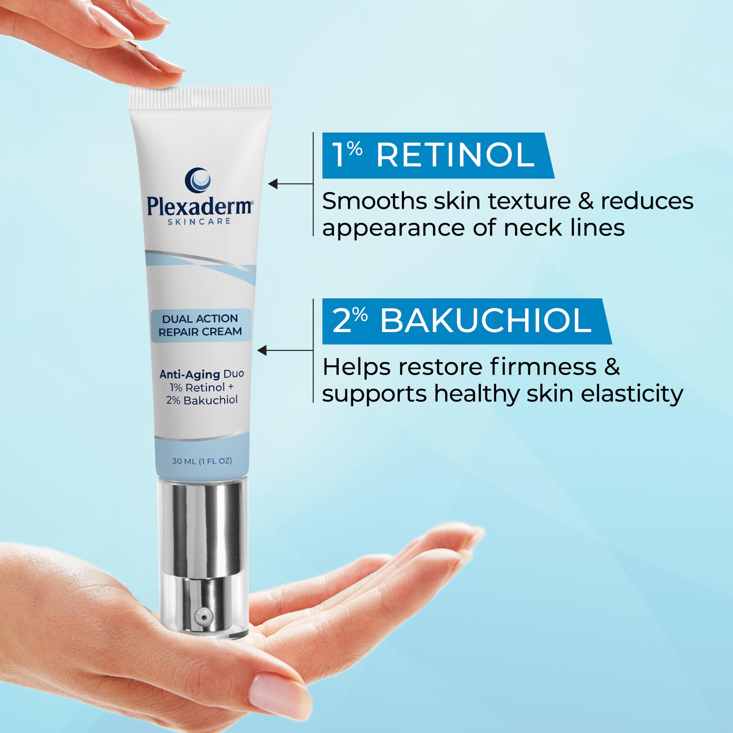 Plexaderm Neck Cream application on neck showing non-greasy texture