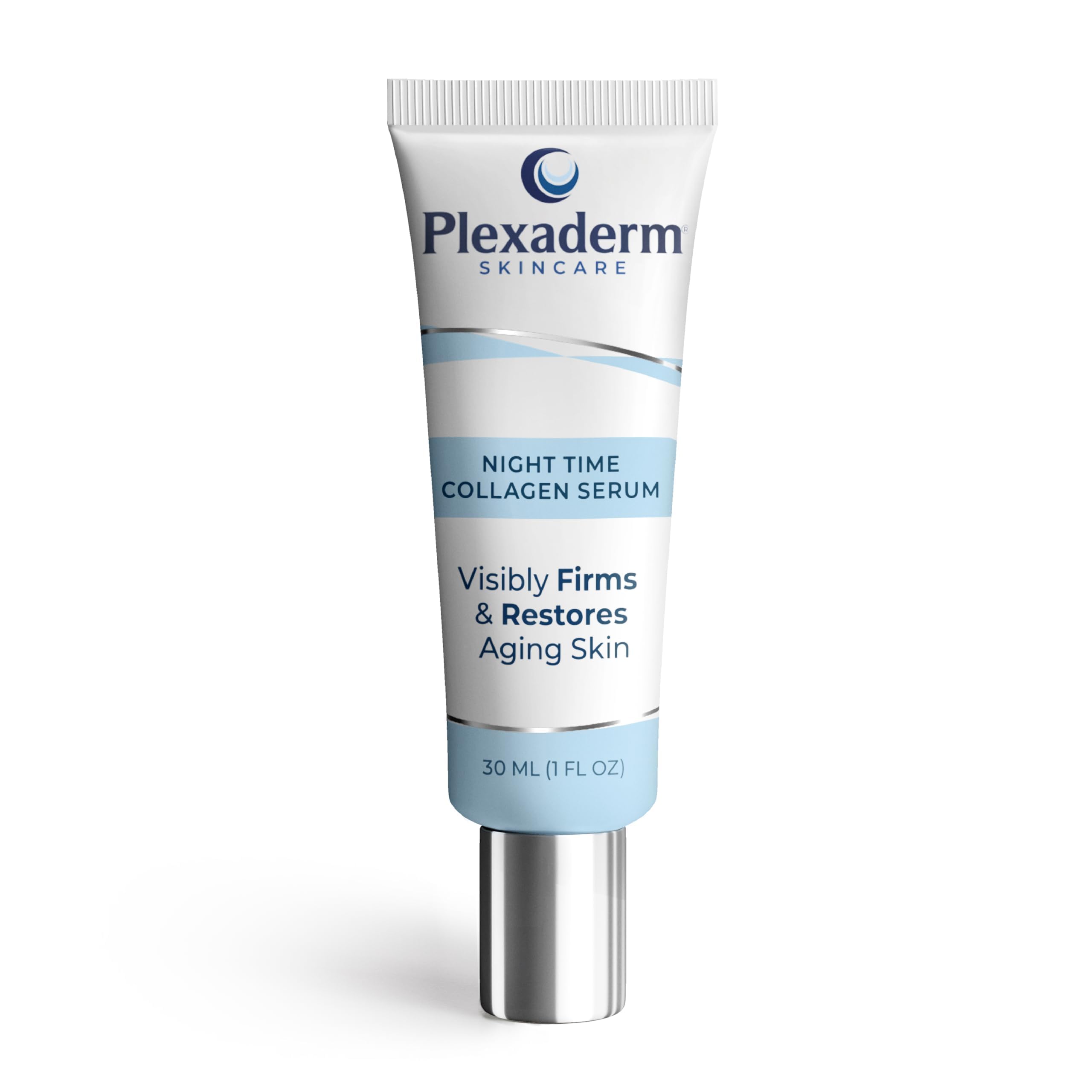 Plexaderm Night Time Collagen Serum bottle for overnight skin care and radiance.