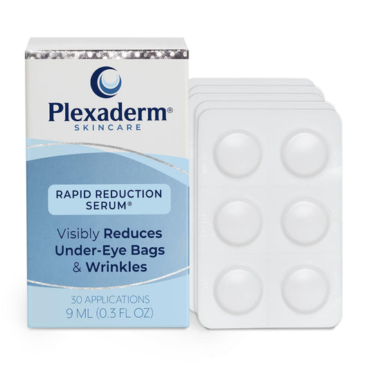 Plexaderm Rapid Reduction Eye Serum bottle and pods ready for use.