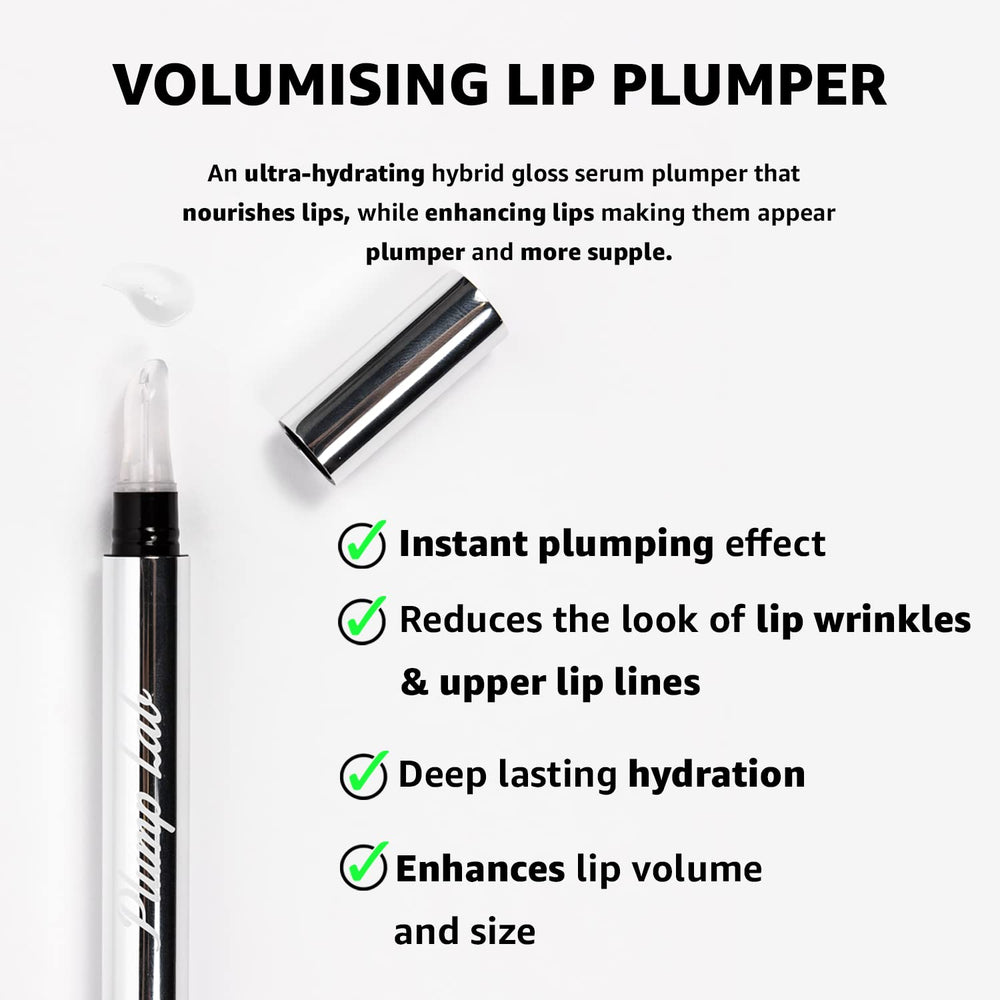 Plump Lab lip plumper gloss applied to lips for instant definition.