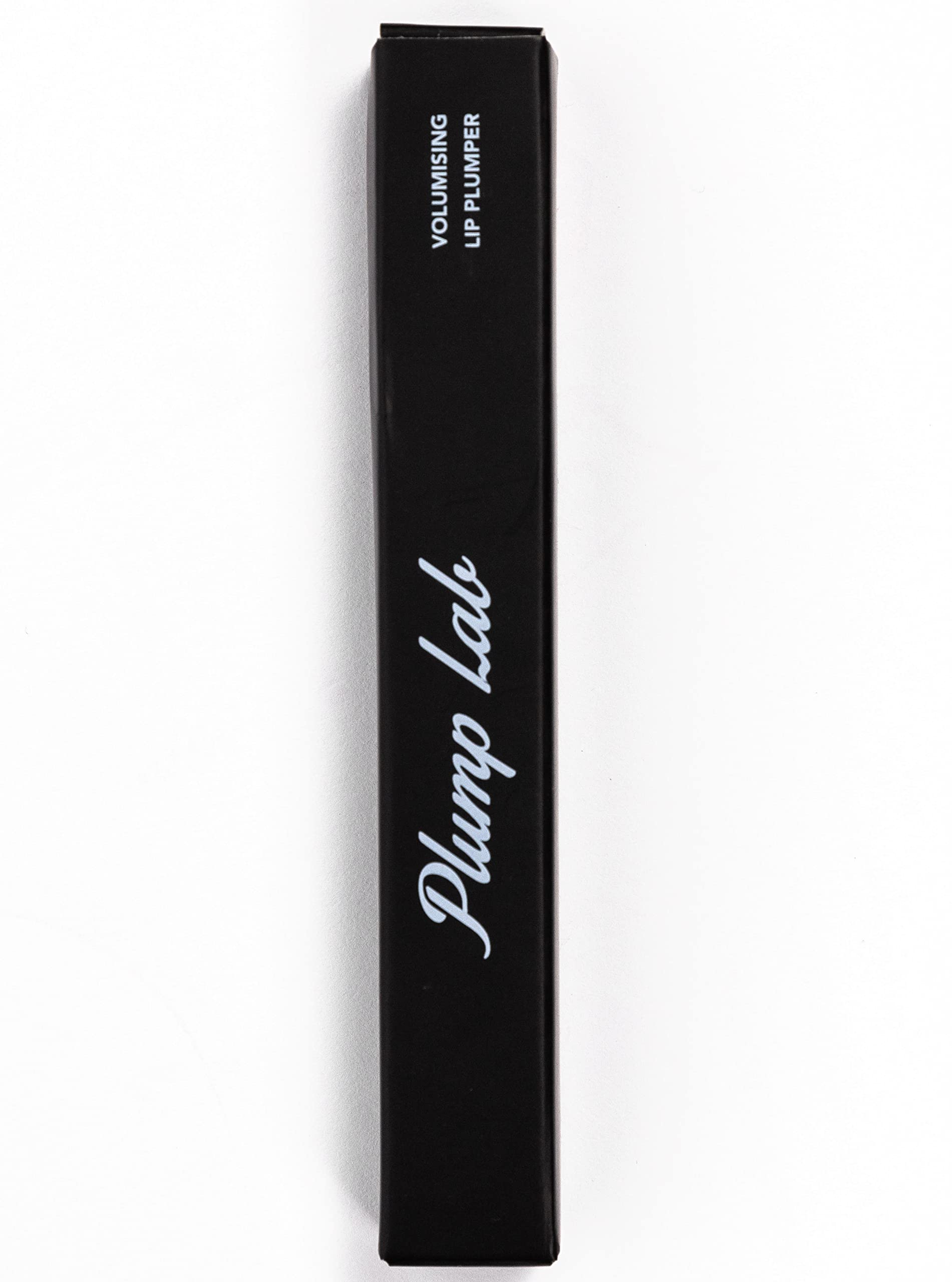 Plump Lab lip plumper gloss clear bottle closeup shows hydration and fullness.