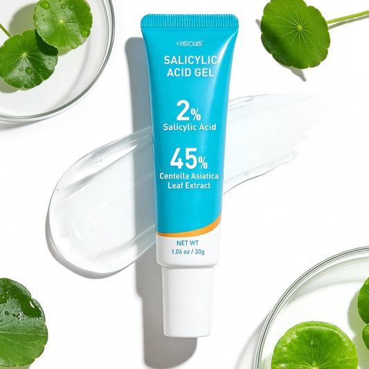 Plus1Herolabs 2% Salicylic Acid Serum bottle promotes clear pores and lightweight oil control.