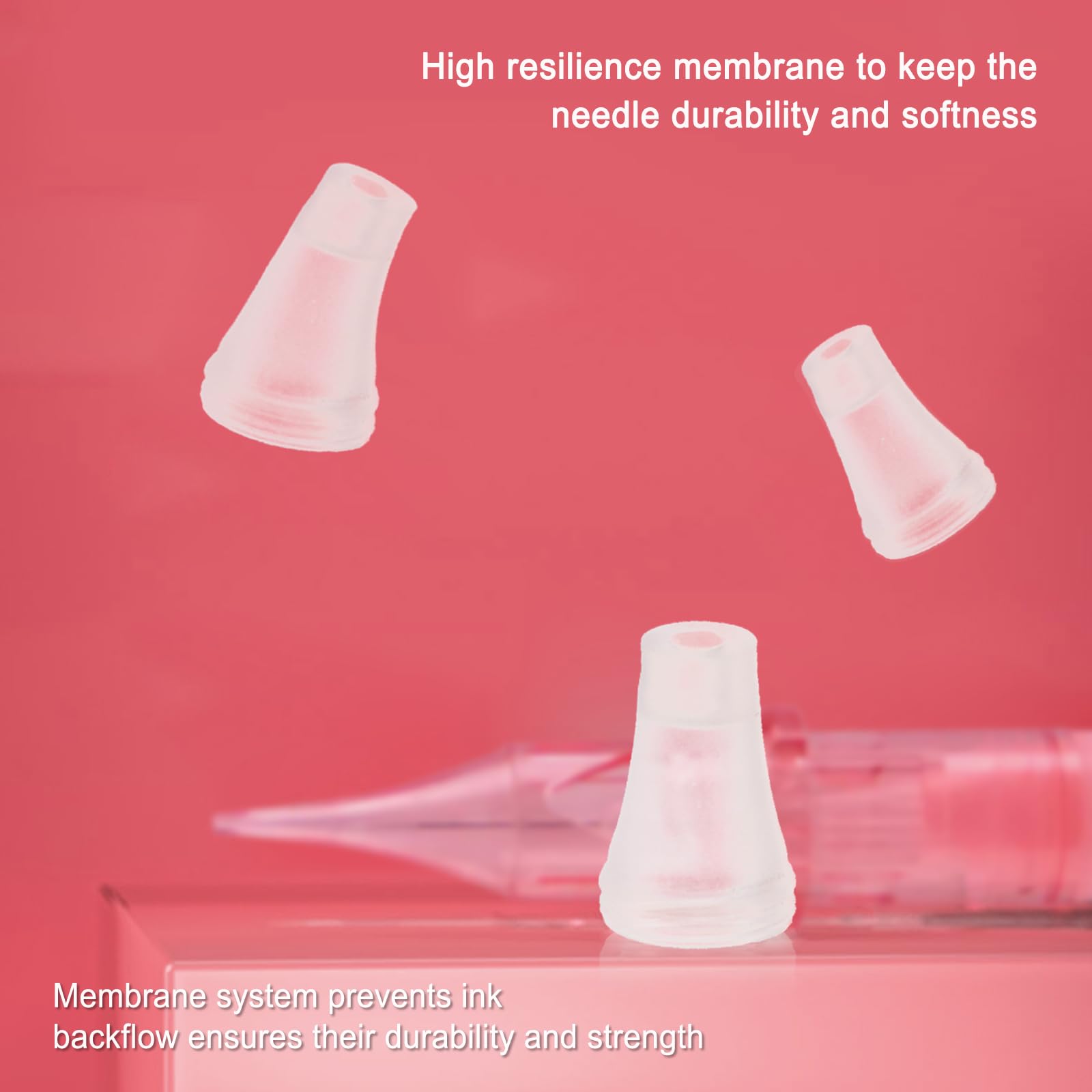 PMUBEAUTY transparent pink housing lets you monitor ink flow during sessions.