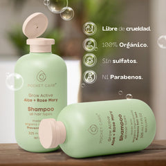 PocketCare Organic Shampoo eco-packaging highlights recyclable materials and eco-conscious production.