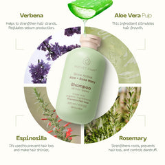 PocketCare Organic Shampoo scent-rosemary-verbena emphasizes uplifting fragrance during shower routine.