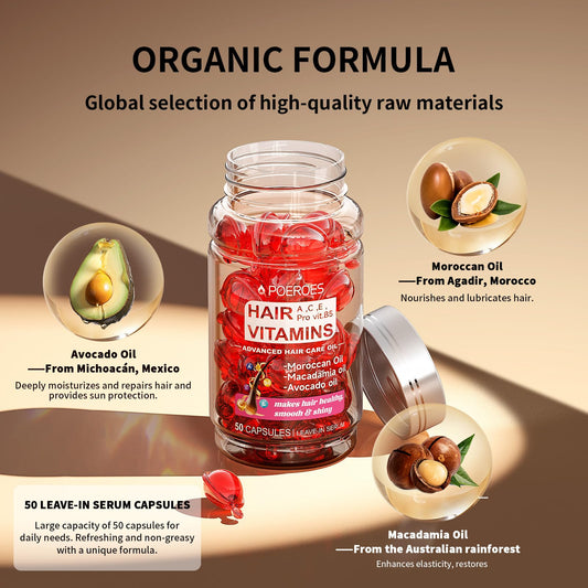 POEROES hair oil capsules close-up for convenient daily nourishment.