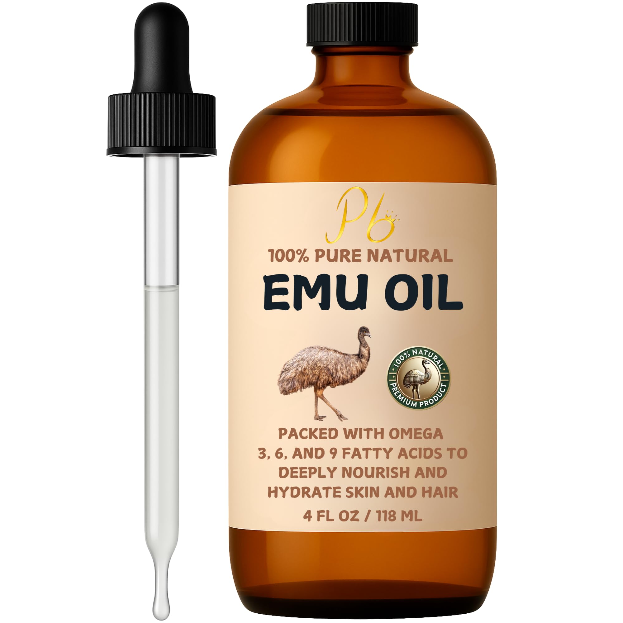 Pomberries Emu Oil in amber bottle preserves purity for daily use.