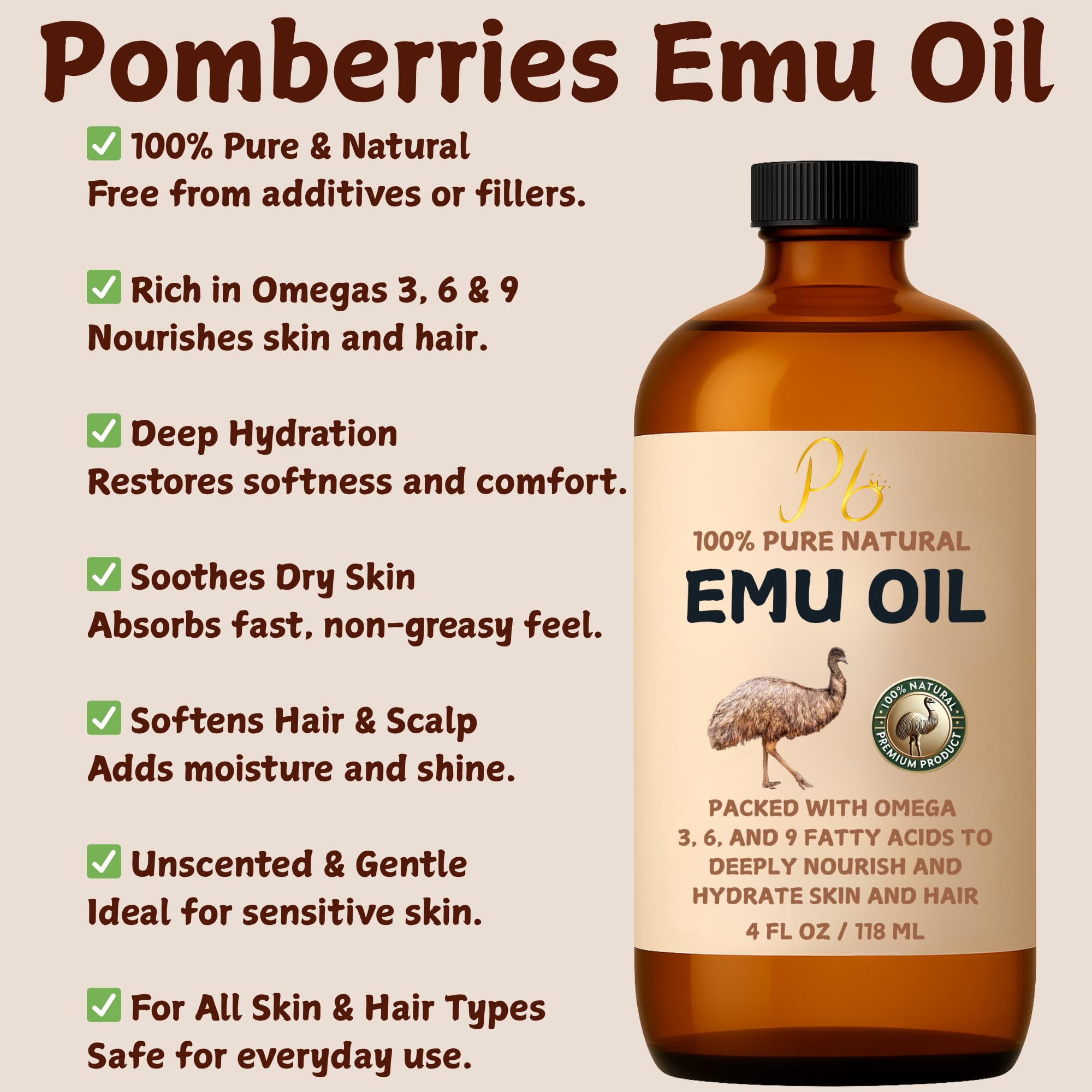 Pomberries Emu Oil as a skin moisturizer for soft, hydrated skin.