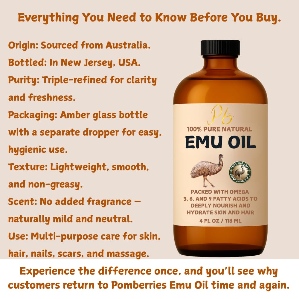 Pomberries Emu Oil unscented formula suitable for sensitive skin.
