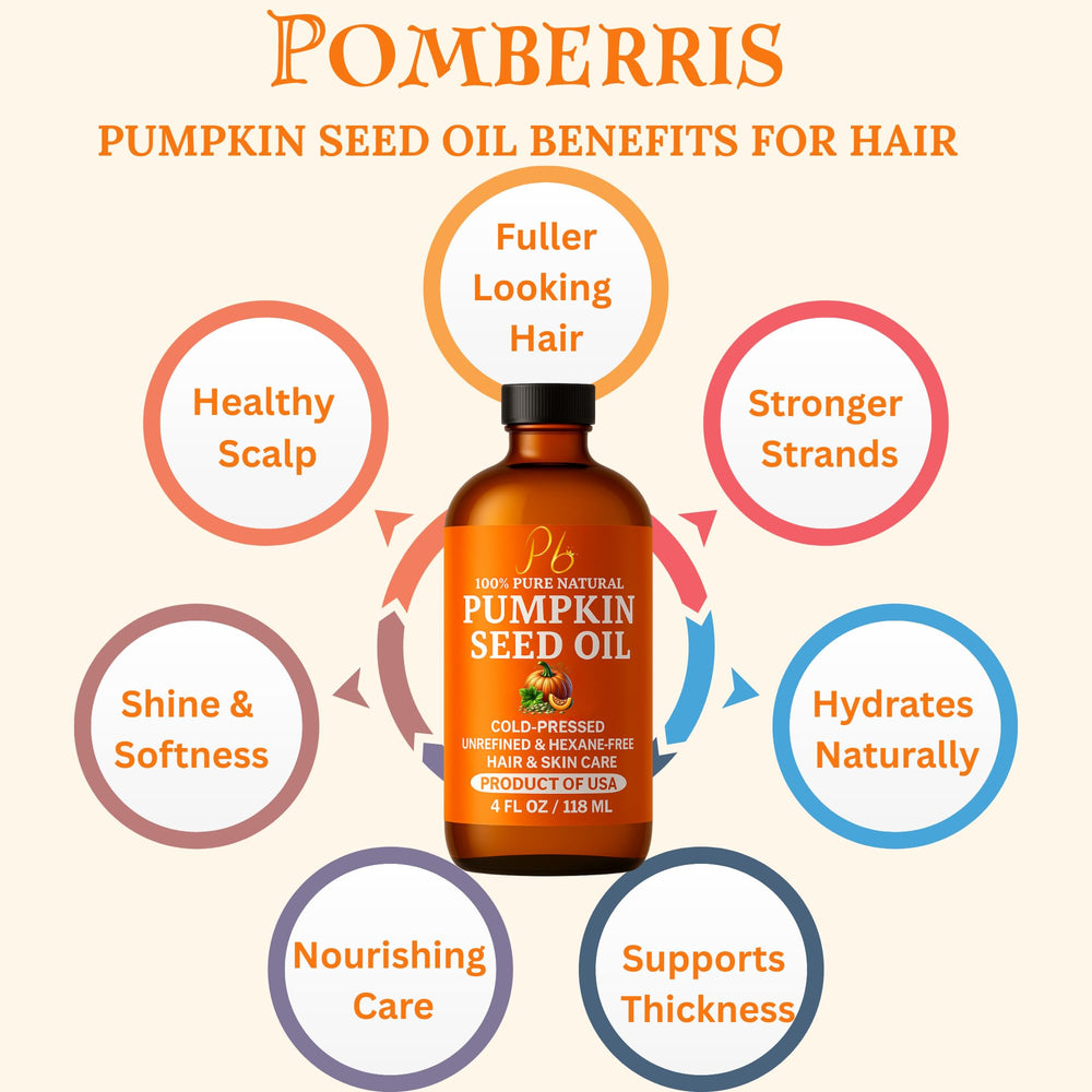 Pomberries shine-enhancing oil on hair to reduce frizz and boost manageability.