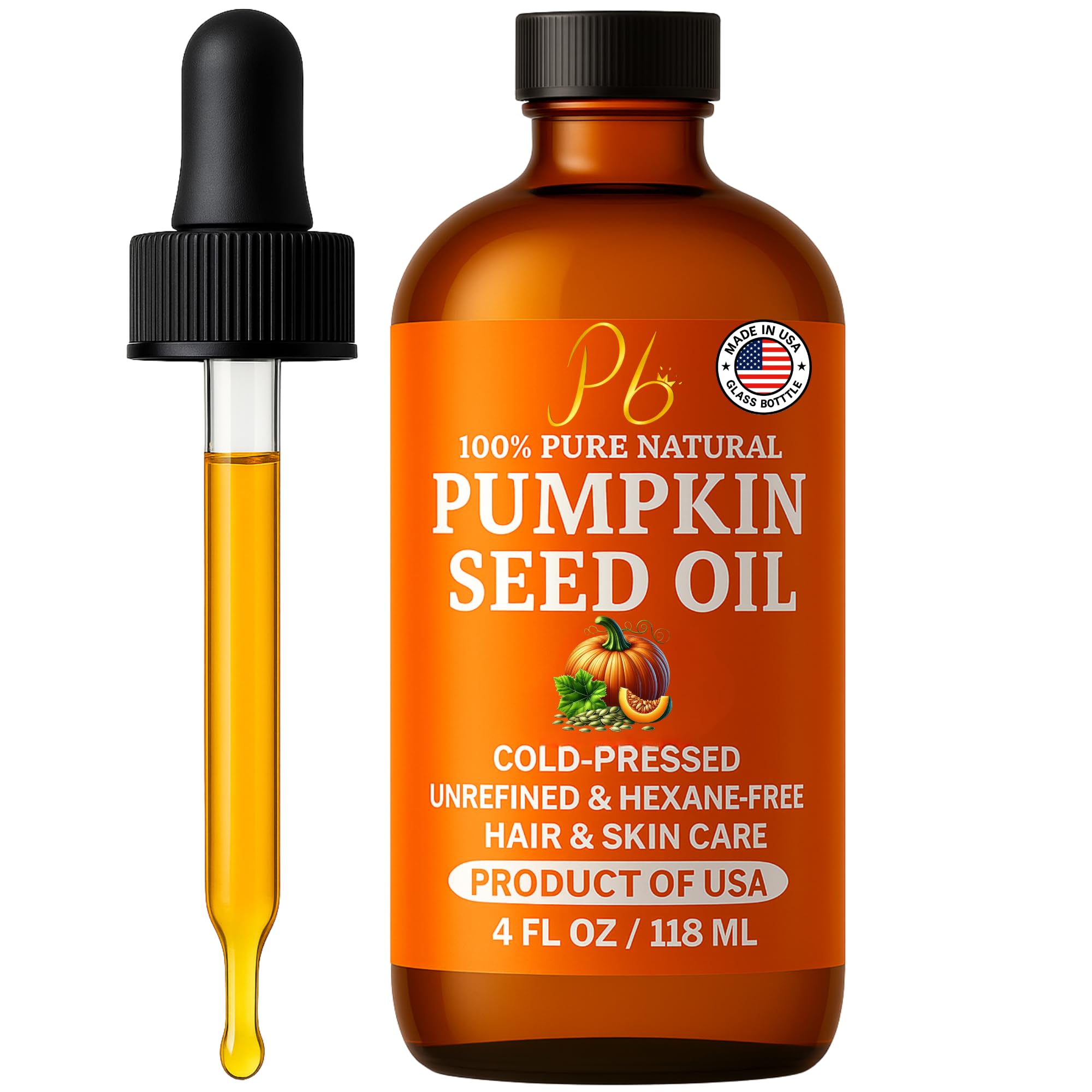 Pomberries pumpkin seed oil bottle ready for natural skin and hair care.