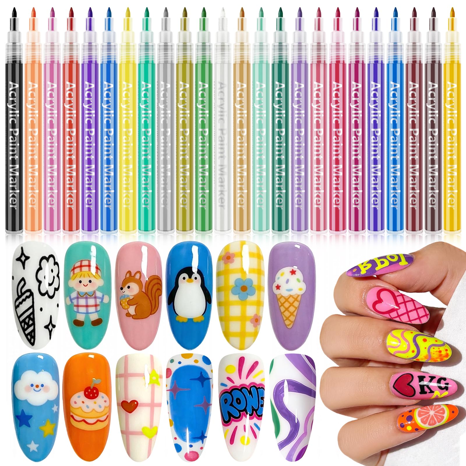 Ponhey 24-color nail art pens set, front view for versatile at-home designs