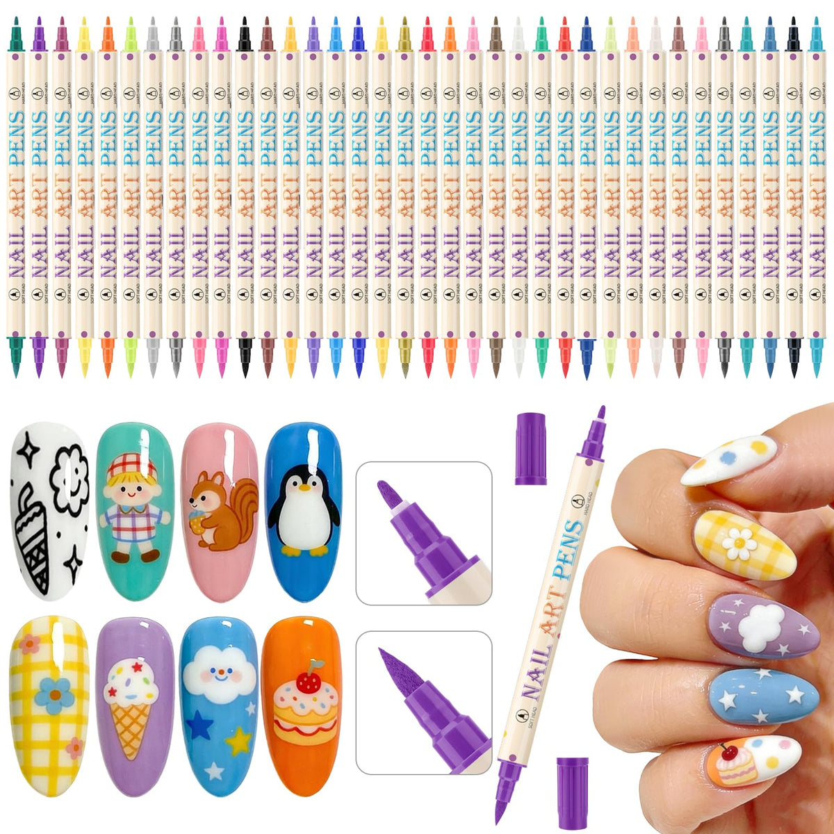Ponhey 36-colors nail art pens set with vibrant hues for versatile DIY designs.