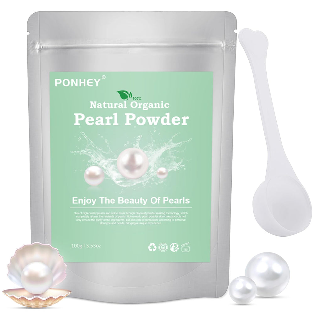 Ponhey Freshwater Pearl Powder bottle showing natural gloss and exfoliation potential