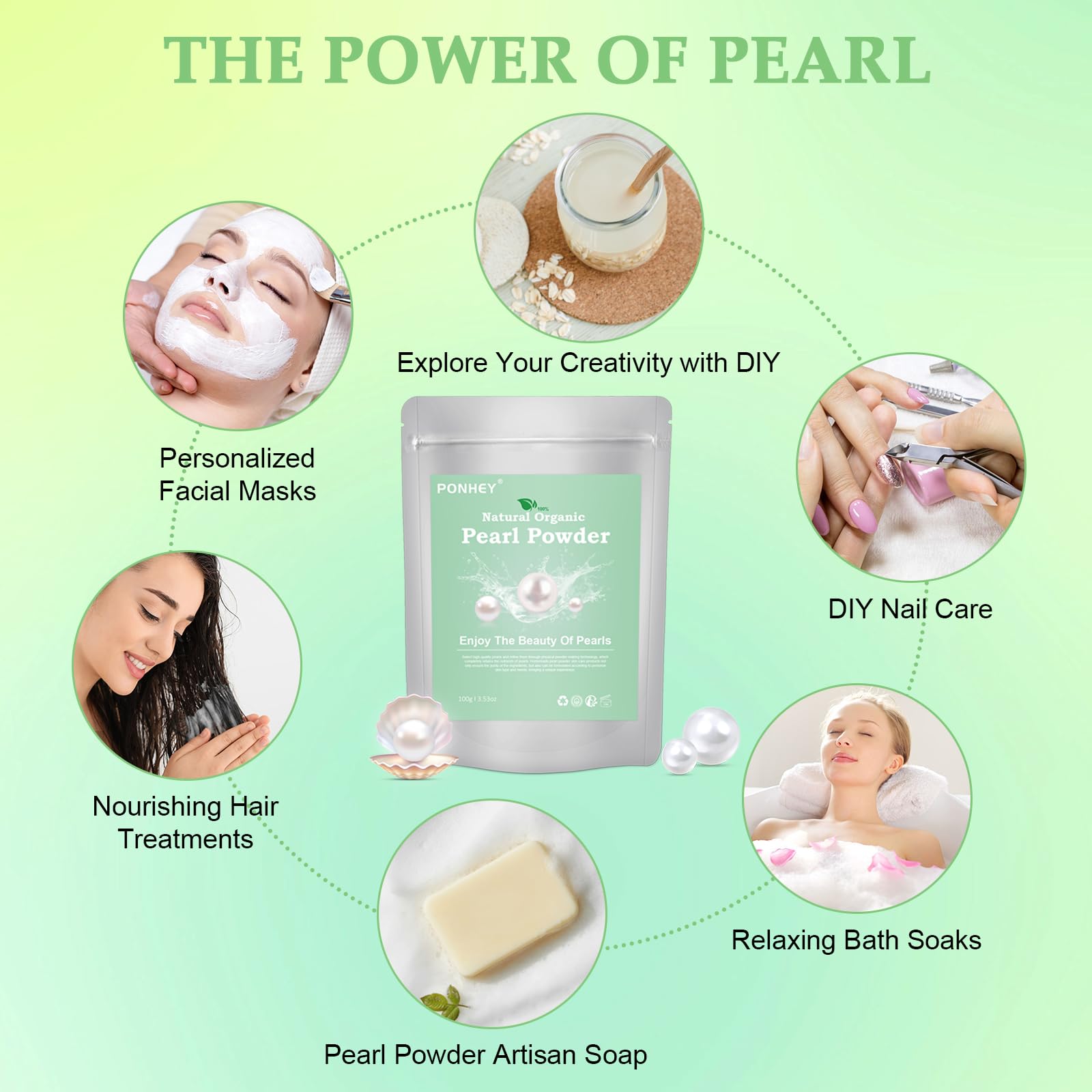 Ponhey Pearl Powder packaging highlighting natural ingredients