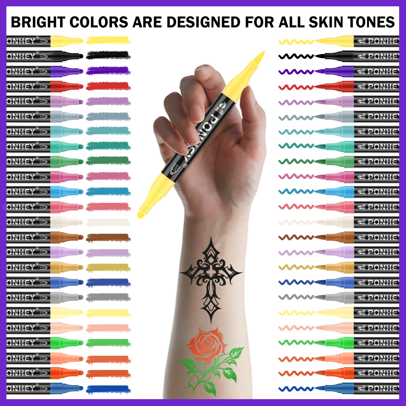Ponhey skin-safe tattoo markers for gentle application and easy removal