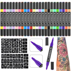 Ponhey temporary tattoo markers 24 colors for vibrant skin art inspiration
