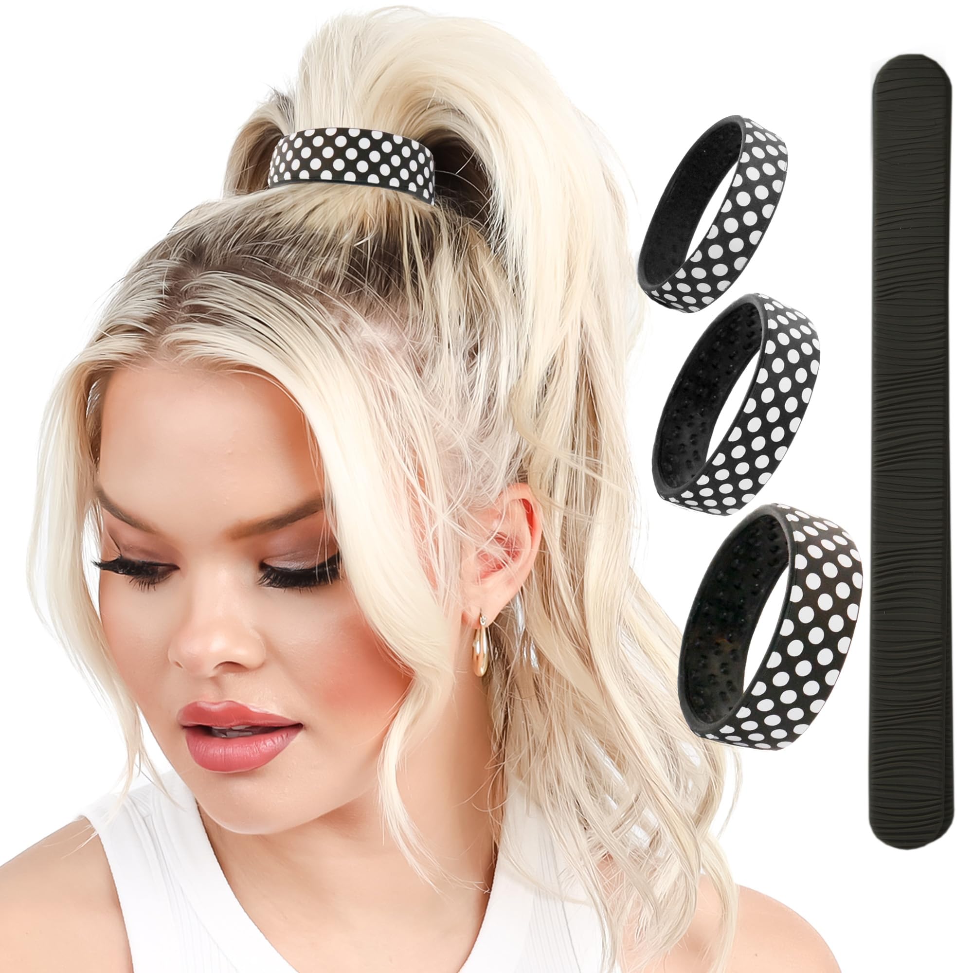 PONY-O All-in-One 4-Pack bendable hair ties for versatile, damage-free ponytails.