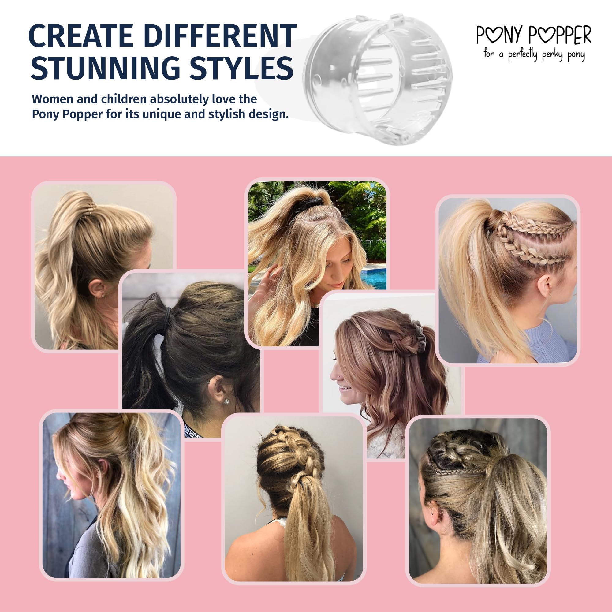 Pony Popper Clip features an easy-to-use design for quick styling.