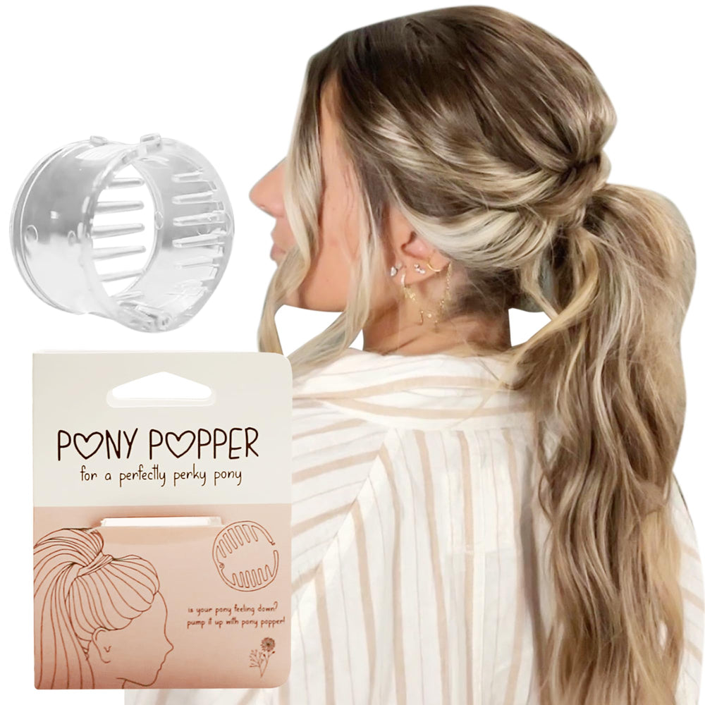 Pony Popper Clip high ponytail for voluminous look and secure hold.