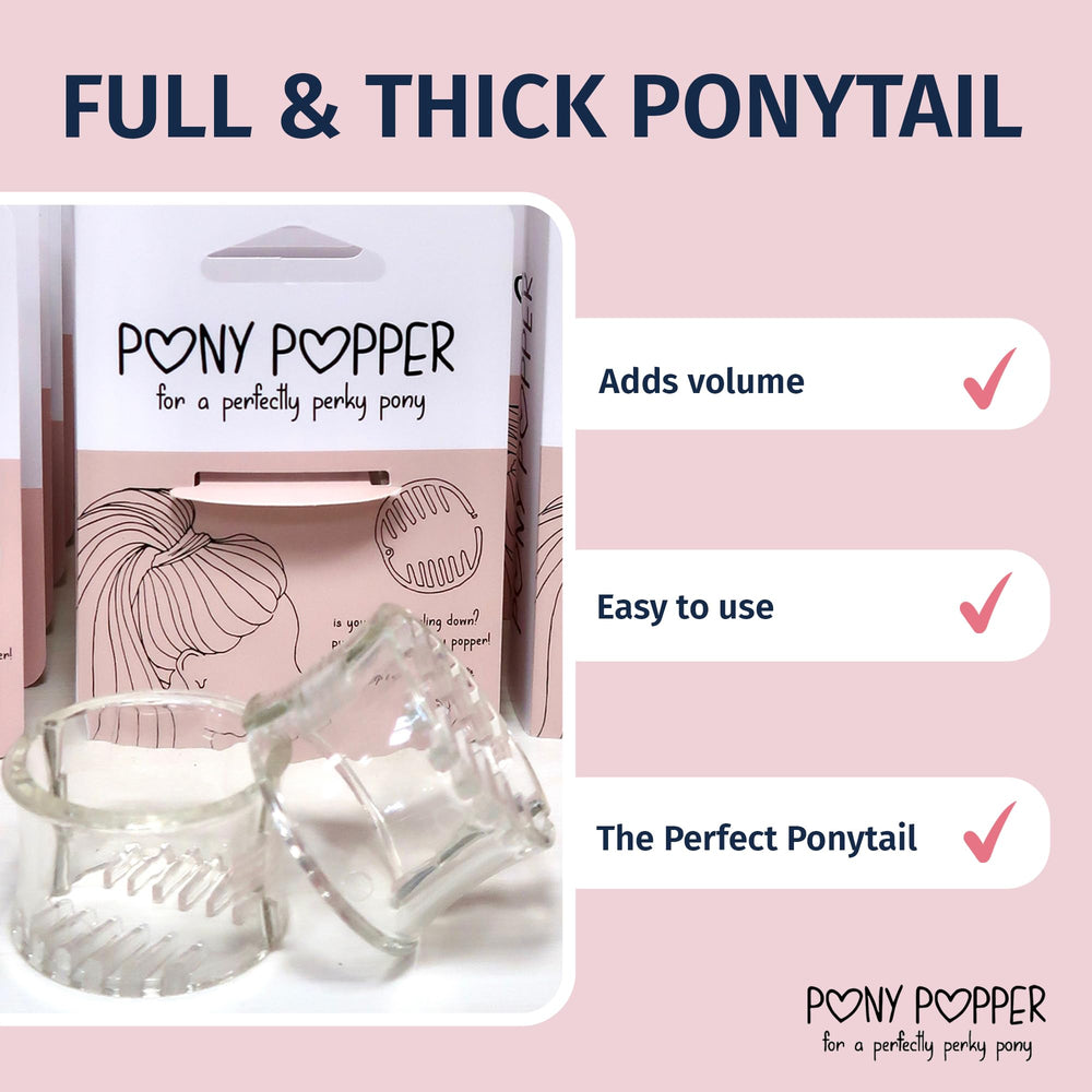 Pony Popper Clip provides secure, all-day hold for everyday wear.