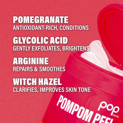 POP Beauty POMPOM PEEL glycolic acid illustration suggests brightening action.