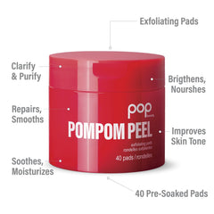 POP Beauty POMPOM PEEL pad swipe-on skin demonstrating exfoliation and glow.