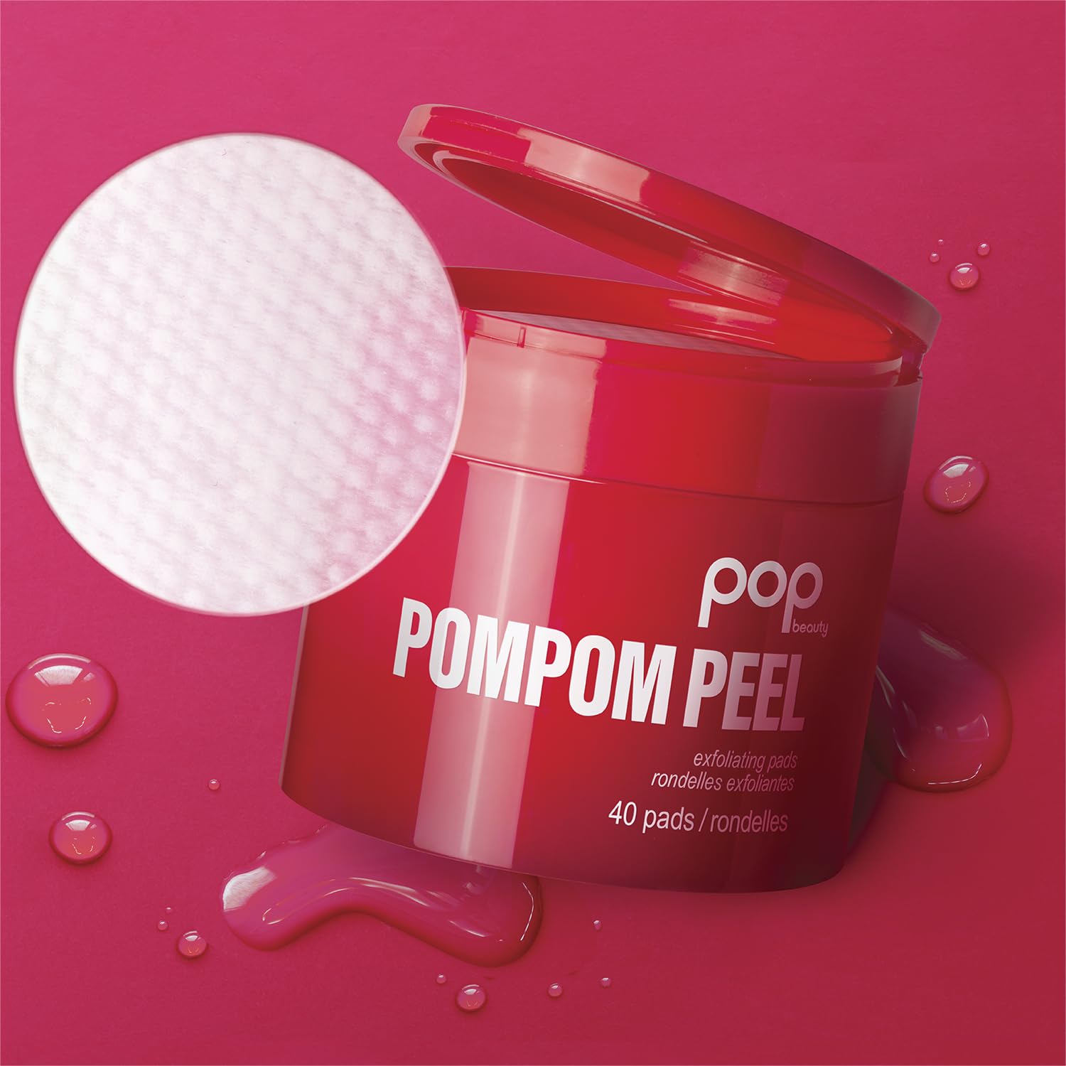 POP Beauty POMPOM PEEL pads close-up, ready to swipe for renewed, brighter skin.