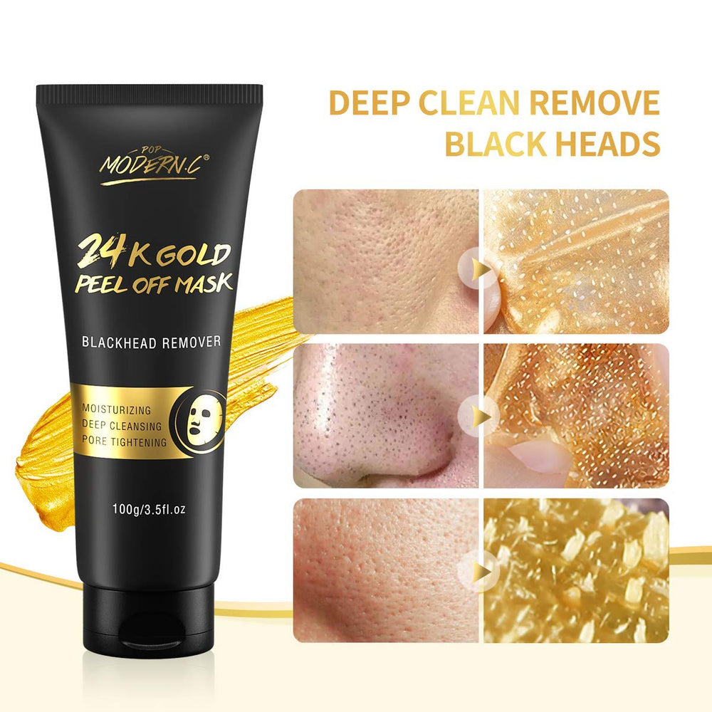 POP MODERN.C 24K gold mask close-up highlighting luxury ingredients and texture.