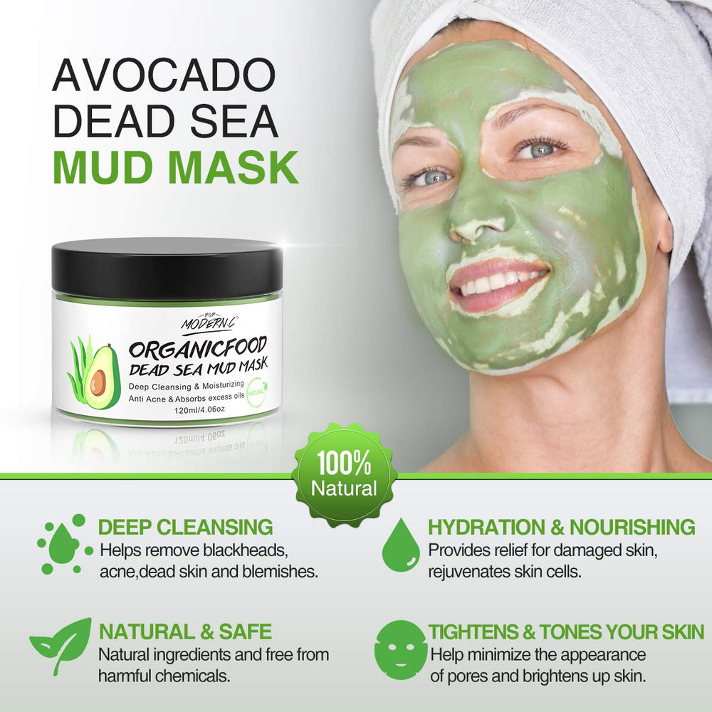 POP MODERN.C green tea mask ingredients close-up; soothing skin and gentle cleansing.