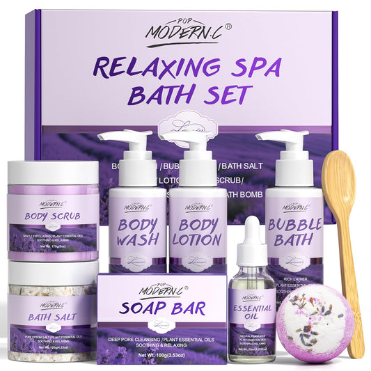 POP MODERN.C Relaxing Lavender Bath Gift Set with bottle pour for at-home spa