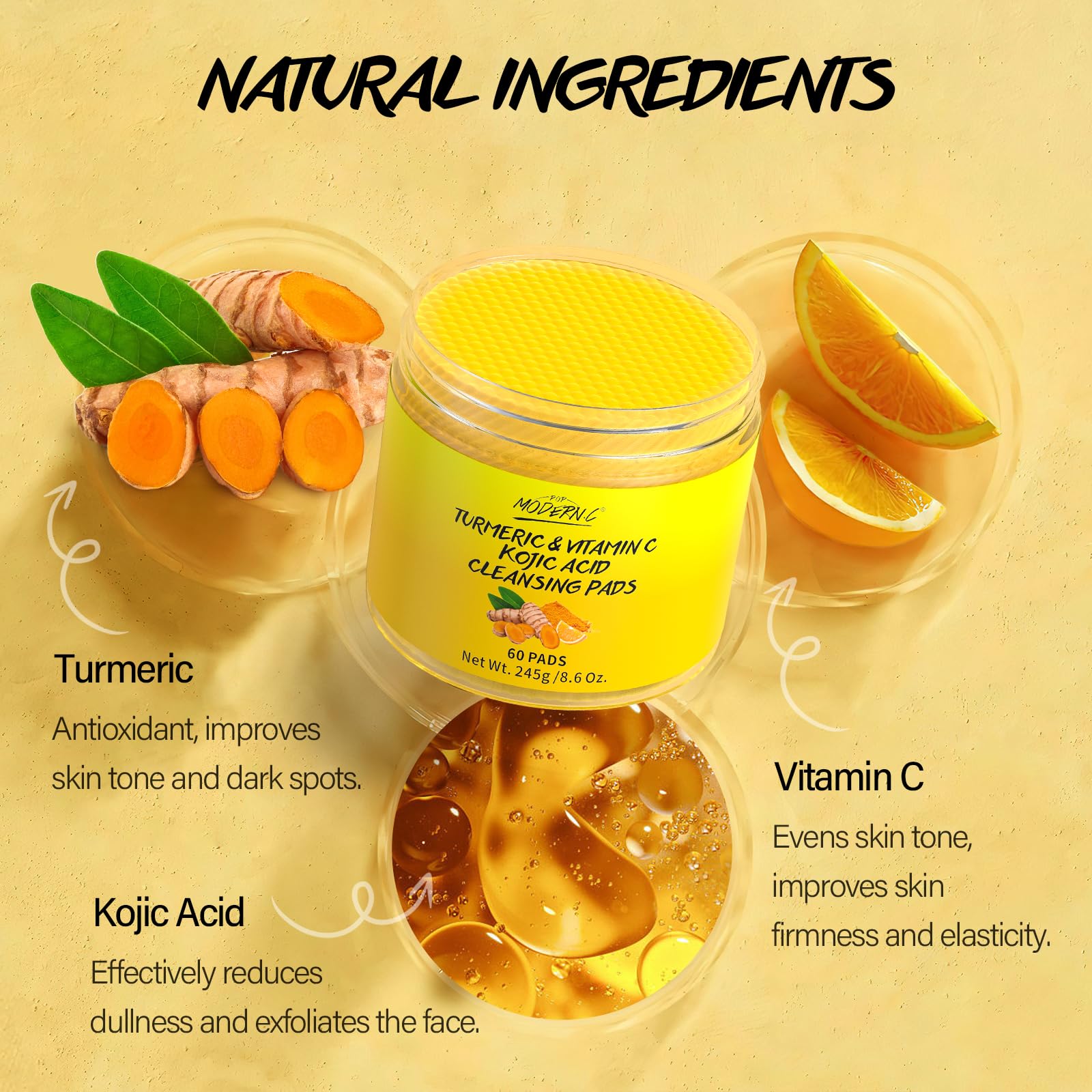 POP MODERN.C turmeric kojic acid cleansing pads ingredients with turmeric and vitamin C.