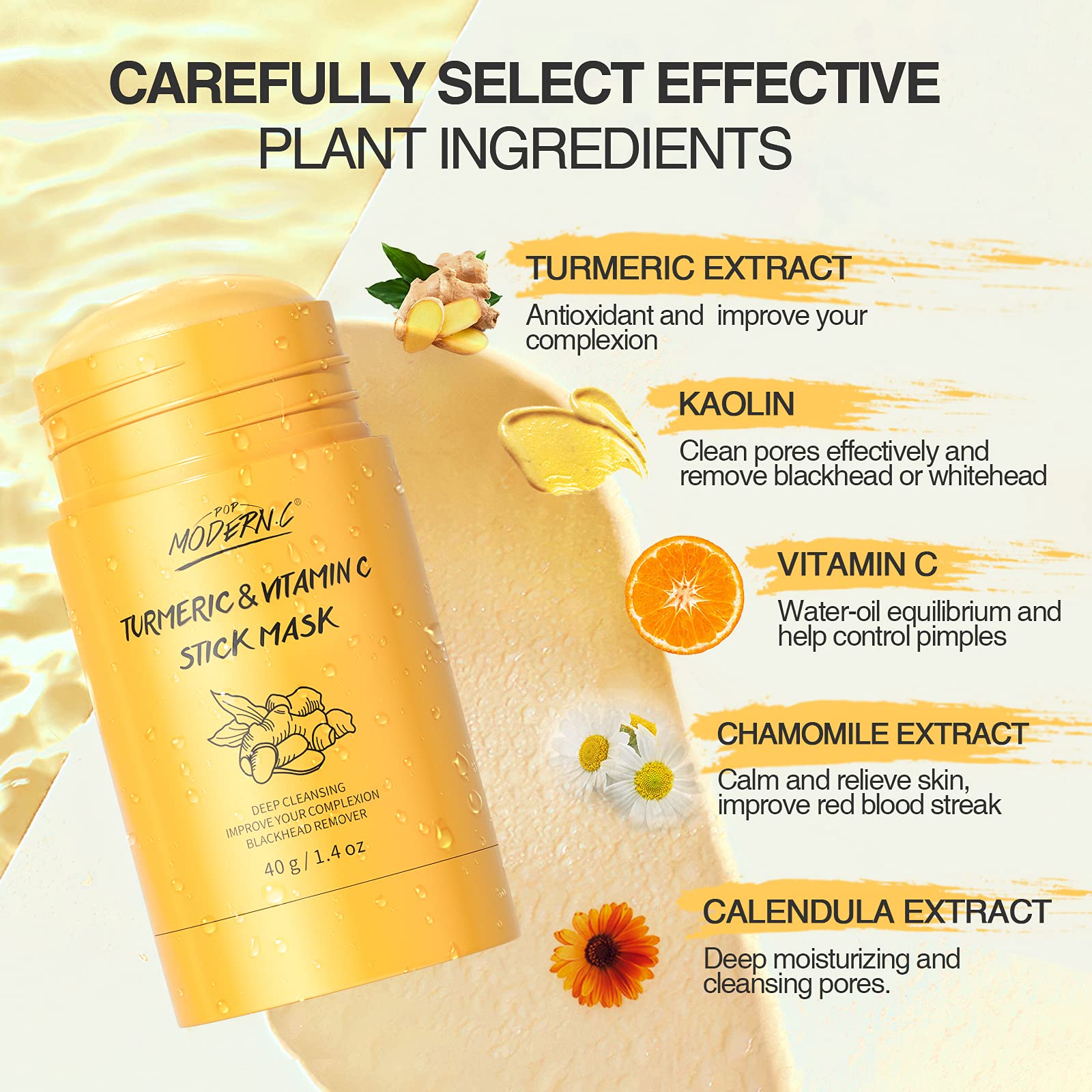 POP MODERN.C Turmeric Clay Mask close-up shows a smooth, creamy texture.