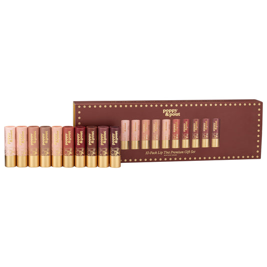 Poppy & Pout 10-pack gift set in luxe gold box, ideal for gifting