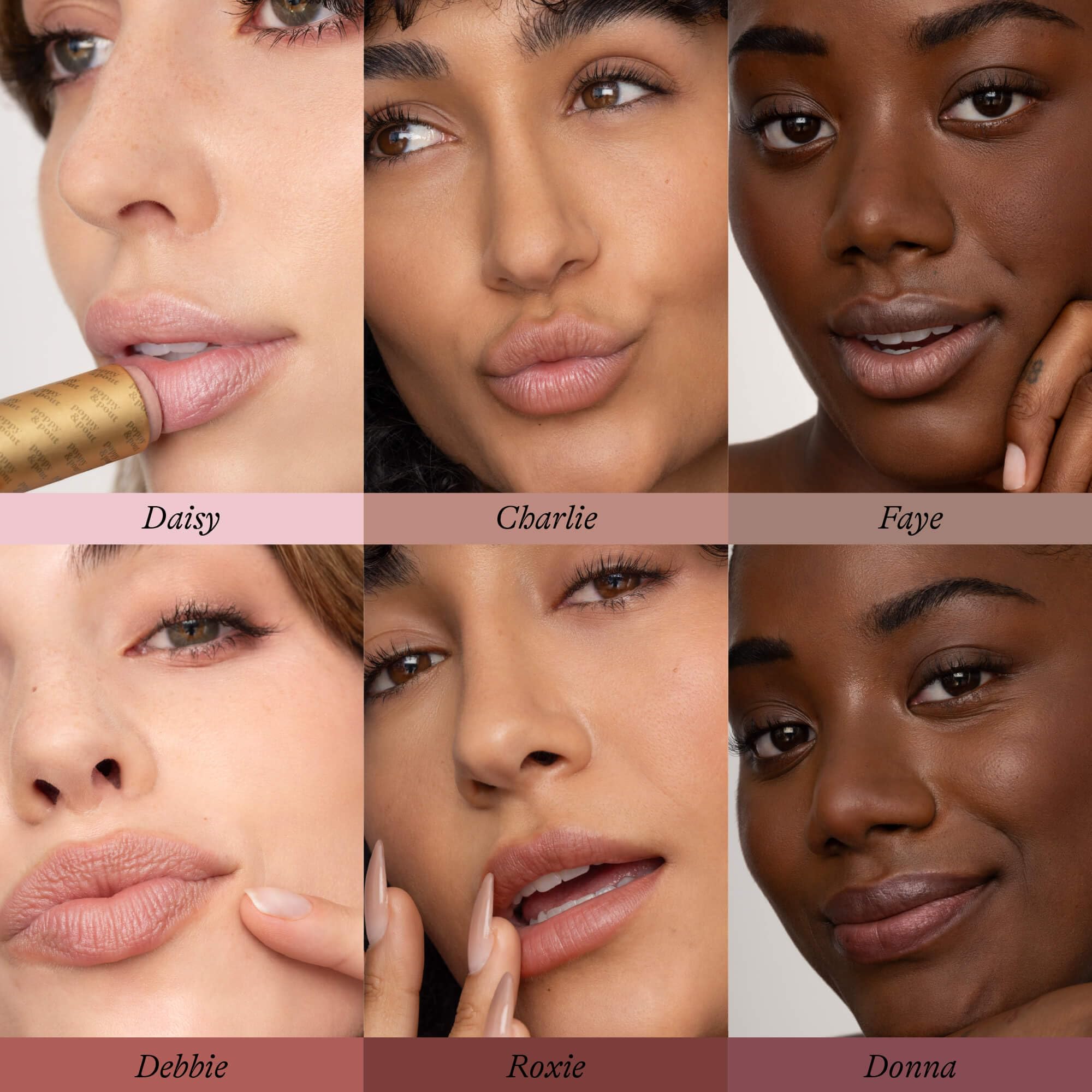 Poppy & Pout recyclable cardboard tubes with a cruelty-free pledge.