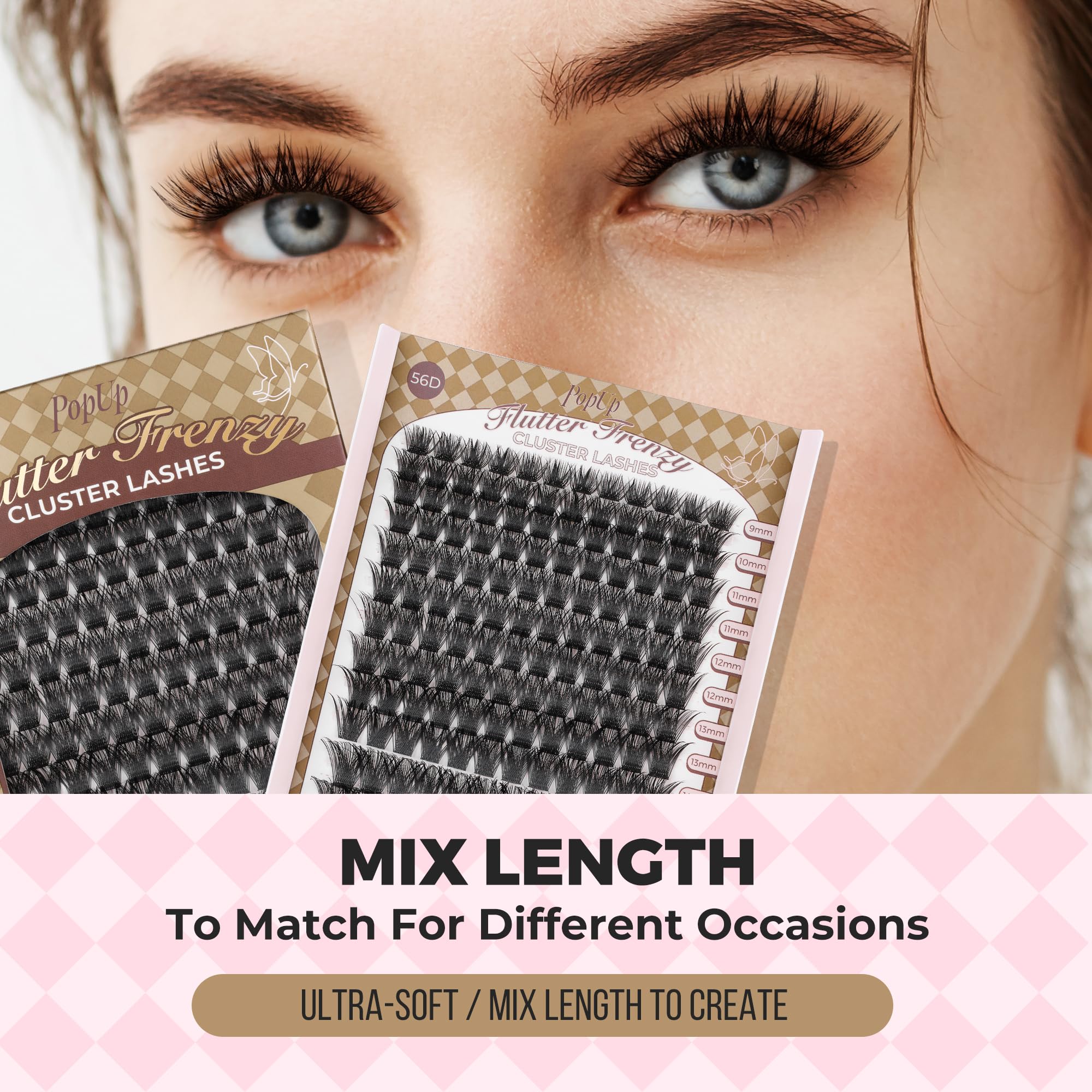 Close-up view of PopUp D curl lashes showing defined lash definition