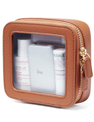 Popvibe Clear Makeup Bag front view shows portable travel-ready design.